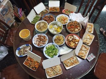 High angle view of food on table