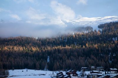 Scenic view of snow covered mountain against sky