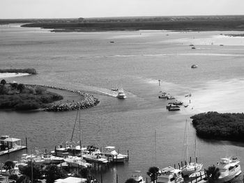 High angle view of boats in sea