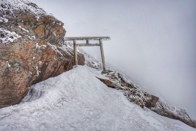 Scenic view of snow covered mountain against sky