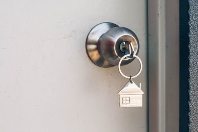 Close-up of door handle on wall