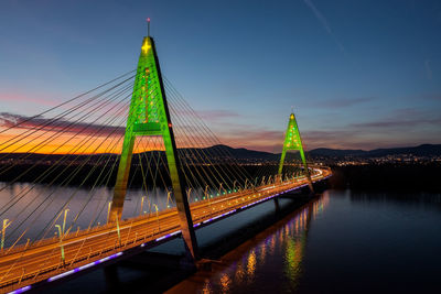 Low angle view of suspension bridge against sky