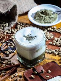 High angle view of coffee on table