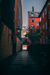 Empty alley amidst buildings in city