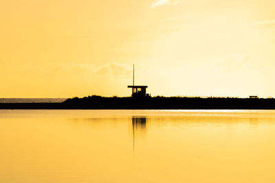 Scenic view of lake against sky during sunset