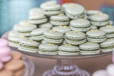 Close-up of macaroons in plate