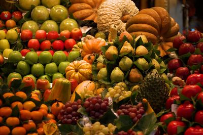 High angle view of fruits for sale at market stall