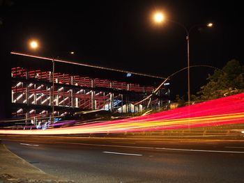 Light trails on road at night