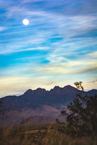 Scenic view of mountains against sky during sunset