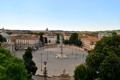 High angle view of buildings in city