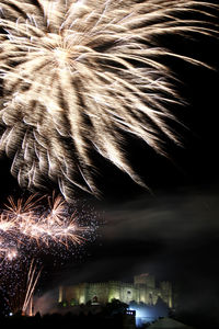 Low angle view of fireworks against sky at night