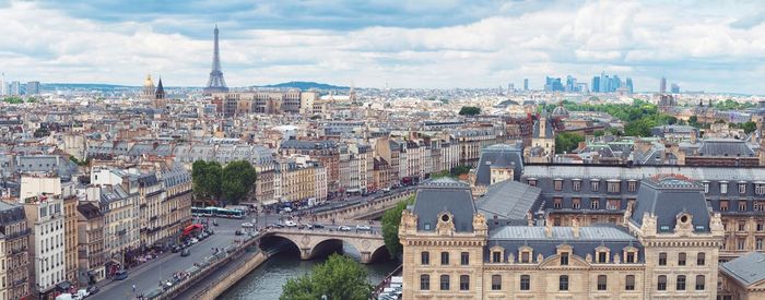 Aerial view of cityscape against sky