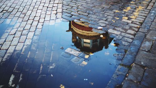 High angle view of puddle on street