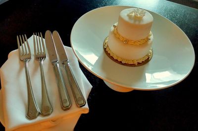 High angle view of cake on table