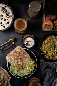 High angle view of food on table