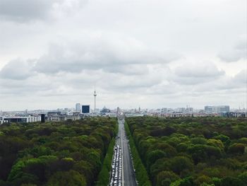 View of city against cloudy sky