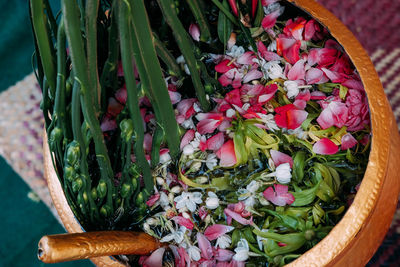 High angle view of chopped vegetables on plant