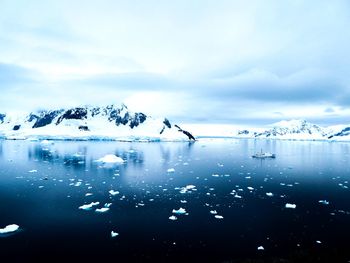 Scenic view of frozen lake against sky