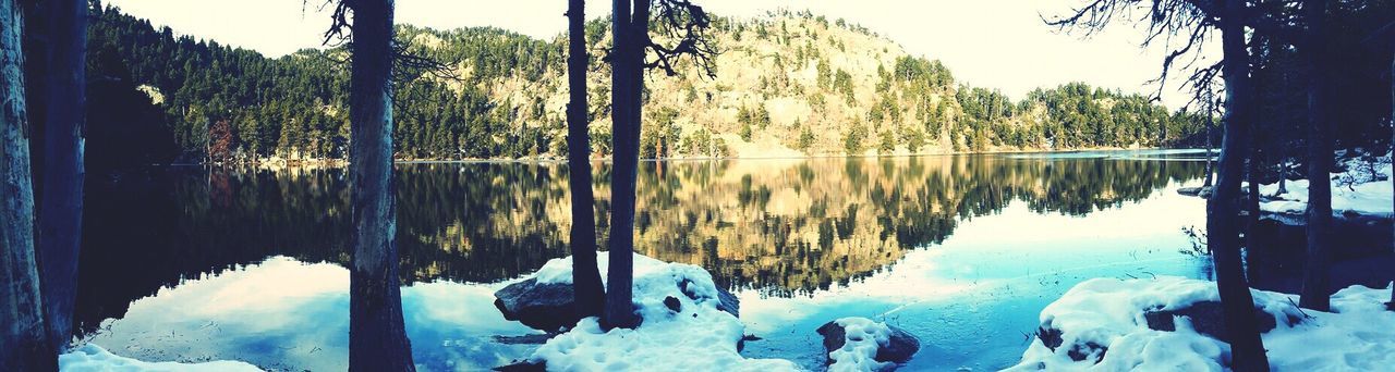 water, reflection, tranquility, tree, tranquil scene, lake, scenics, beauty in nature, blue, nature, standing water, sky, mountain, idyllic, day, no people, outdoors, panoramic, calm, non-urban scene