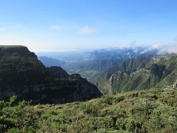 Scenic view of landscape and mountains against sky