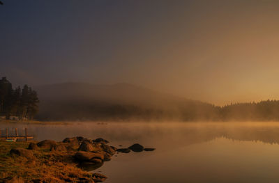 Scenic view of lake against sky during sunset