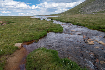 Scenic view of land against sky