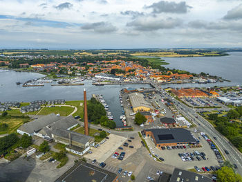 Aerial photoof stege town, møn, denmark