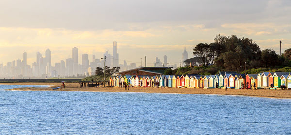 Huts at beach in city