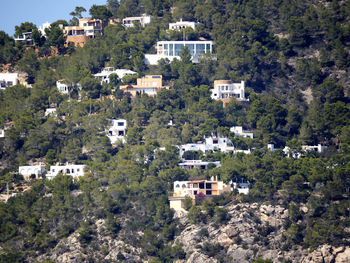 High angle view of houses in town