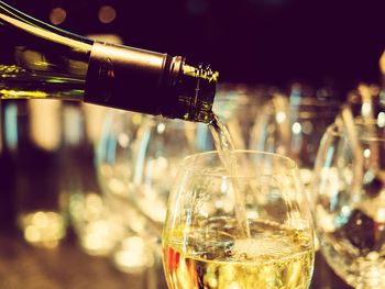 Close-up of wine bottles