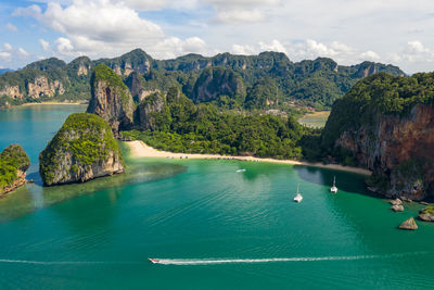 Scenic view of bay against sky