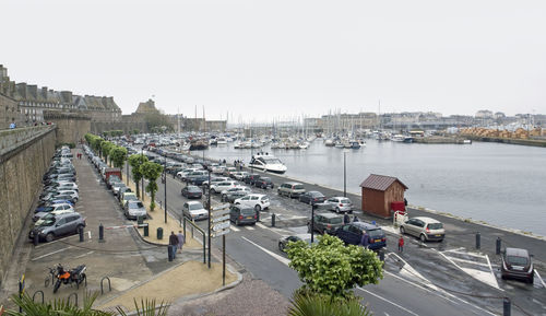 High angle view of river along city