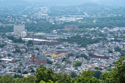 High angle view of buildings in city