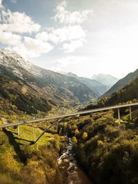 Scenic view of landscape and mountains against sky