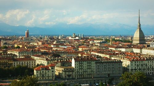 City against cloudy sky