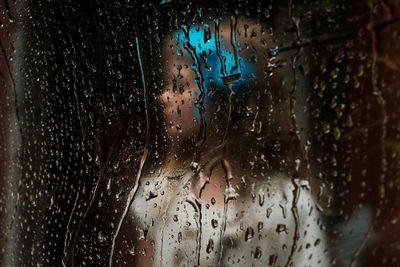 Close-up of wet glass window in rainy season