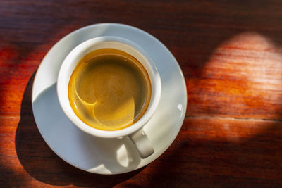 High angle view of coffee on table