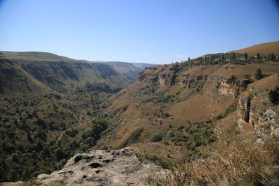 Scenic view of landscape against clear blue sky