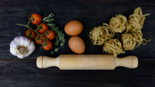 High angle view of food on table