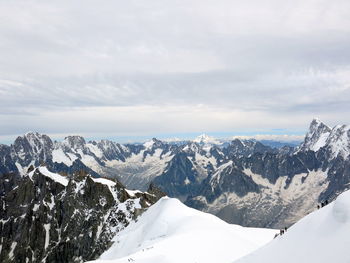 Scenic view of snowcapped mountains against sky