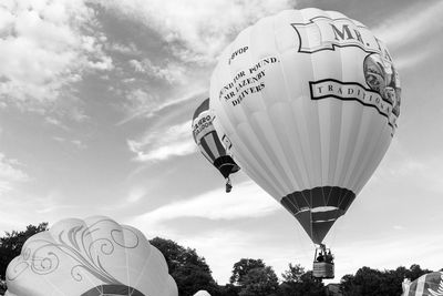 Low angle view of hot air balloon against sky