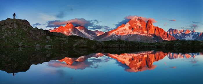 Reflection of mountain in lake against sky