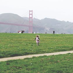 People on suspension bridge