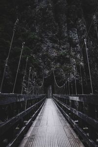 Footbridge amidst trees in forest