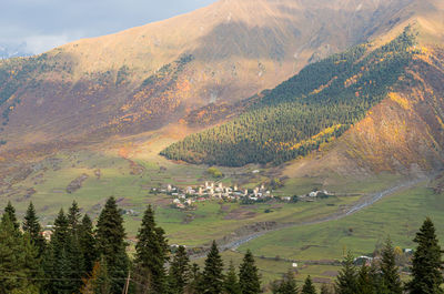 Panoramic view of landscape and mountains against sky