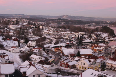 High angle view of town against sky