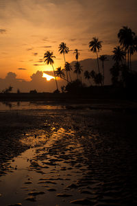 Scenic view of sea against orange sky