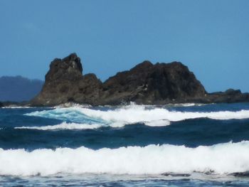 Scenic view of sea against clear sky