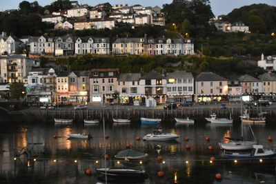 High angle view of townscape at harbor