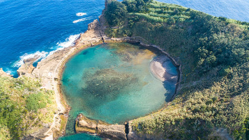 High angle view of sea hole azores